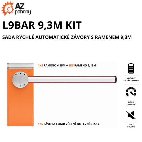 L9BAR 9,3M KIT - sada rychlé automatické závory s ramenem 9,3m